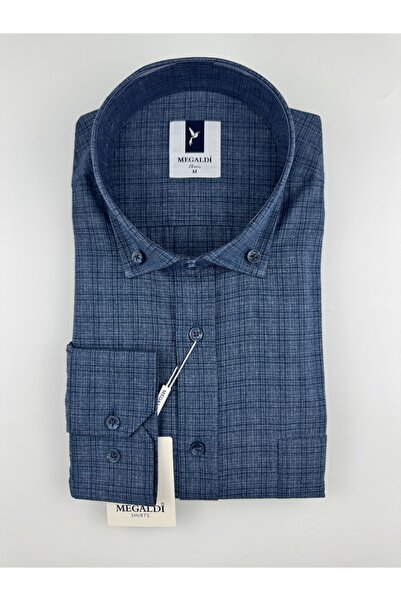 MEGALDİ Erkek Klasik Kesim Ekose Yeşil Uzun Kollu Cepli Gömlek