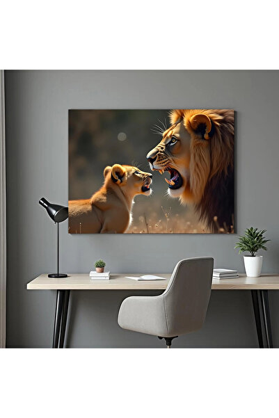Printees Painting - Lion cub with his father - Canvas on frame