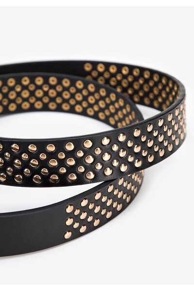 Wittchen Women's riveted leather belt black and gold black and gold leather