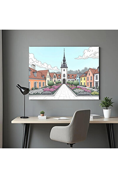 Printees Tablou - Desen alee cu flori - Canvas pe șasiu - 40x30 cm