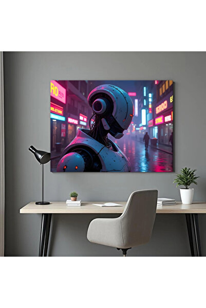 Printees Tablou - Robot in oraș cyberpunk