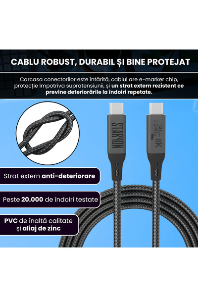 Staryon USB4 data cable 100cm Staryon, USB-C, 40Gbps data transfer, 240W charging, 8K@60Hz video