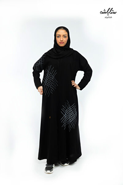 Stylish عباية لنن خليجي لف مطرزة