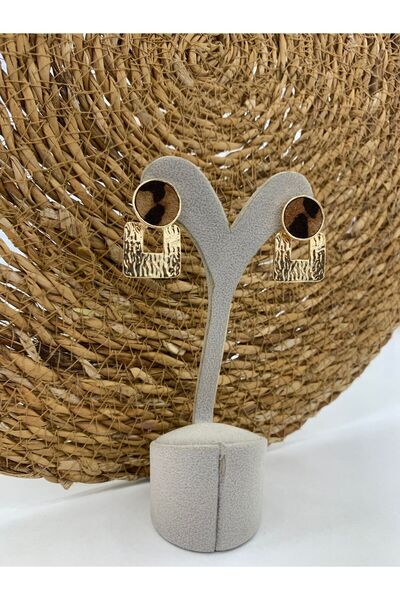 LUFES Fur Textured Leopard Print Round Square Dangle Earrings