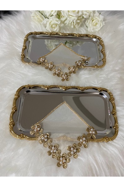 BÜŞRA Kahve sunum peçetesi 2 li Çelik sunum tepsi 2 li