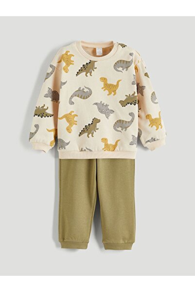 LC Waikiki Lcw Baby Dinosaur Printed Baby Boy Sweatshirt and Sweatpants Set of 2