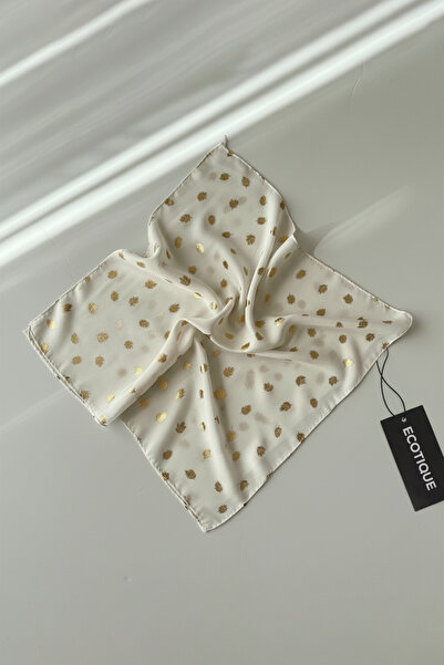 ECOTİQUE Gold Detaylı Beyaz Şifon Kumaş Fular Bandana