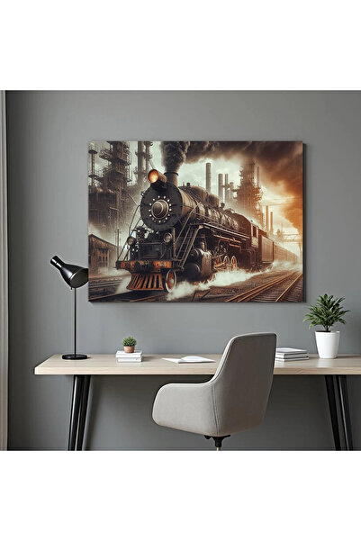 Printees Painting - Steam train through the industrial area - Canvas on chassis