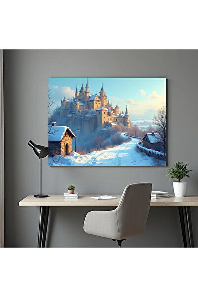 Printees Tablou - Castel în peisaj de iarnă - Canvas pe șasiu - 40x30 cm