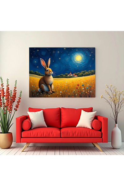 Printees Tablou - Noapte înstelată și iepuraș - Canvas pe șasiu - 40x30 cm