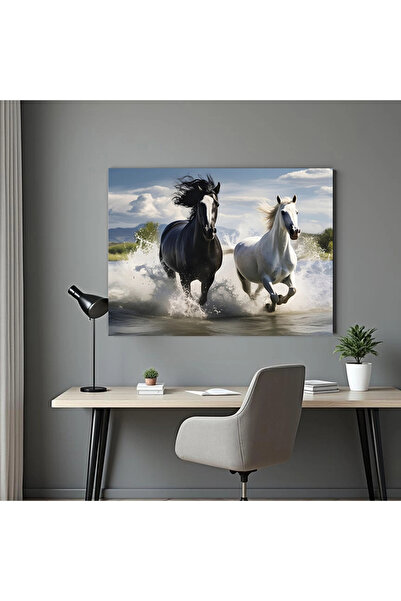 Printees Tablou - Cuplu de cai alergând - Canvas pe șasiu