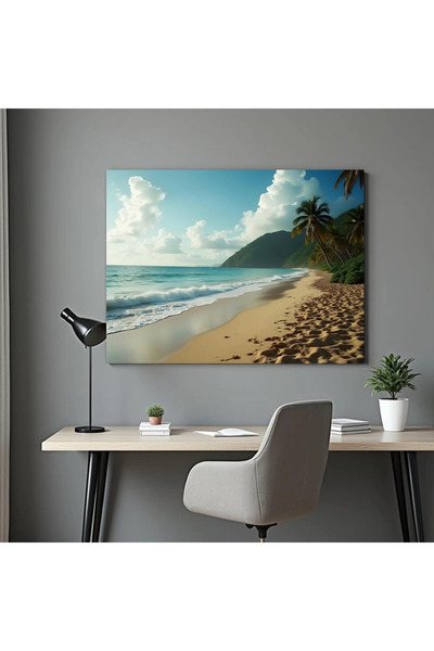 Printees Tablou - Plajă cu palmieri - Canvas pe șasiu - 40x30 cm