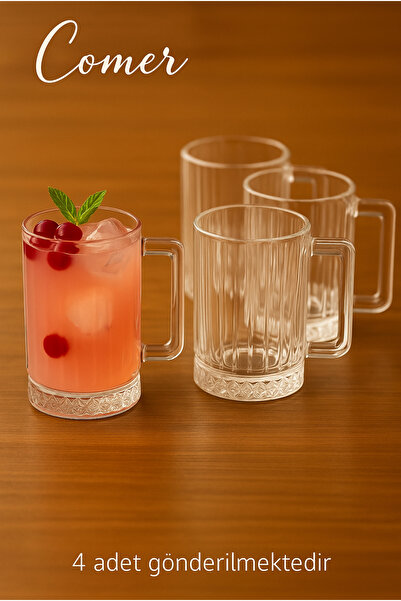 COCEM Comer Kulplu Cam Bardak 4’lü Set – Şeffaf Isıya Dayanıklı Kahve, Çay ve...