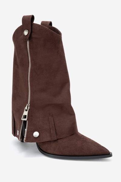 LuviShoes LOLA Kahverengi Süet Fermuarlı Sivri Burunlu Kadın Topuklu Bot