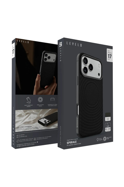 Levelo جراب حلزوني لهاتف iPhone 17 Pro - أسود فانتوم