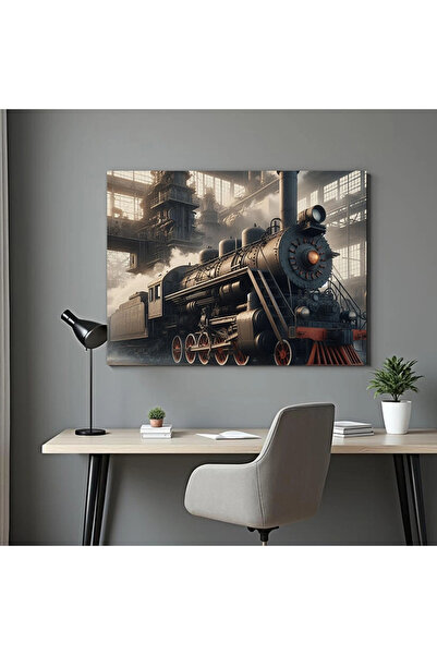 Printees Tablou - Tren cu abur în uzină - Canvas pe șasiu