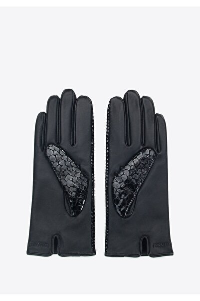 Wittchen Women's Croco Leather Gloves Black Leather