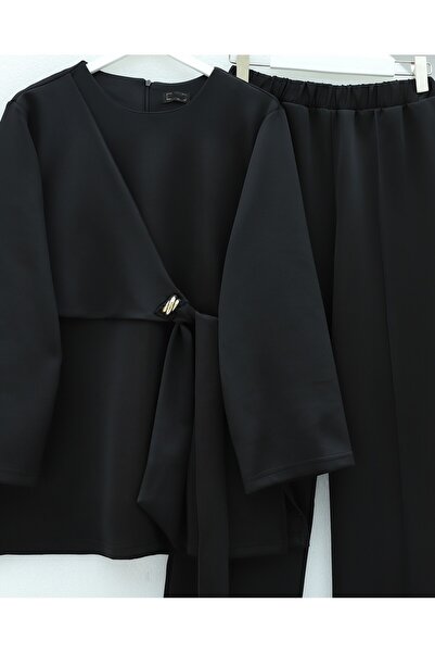 Modamorfo Slit Scuba Suit with Cross-Tied Front - Black