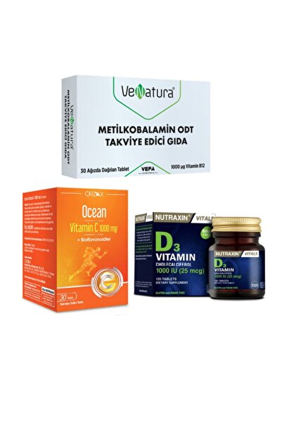 VeNatura B12 Vitamini 30 Tablet +nutraxin D3 Vitamini 120 Tablet+ocean C Vita...