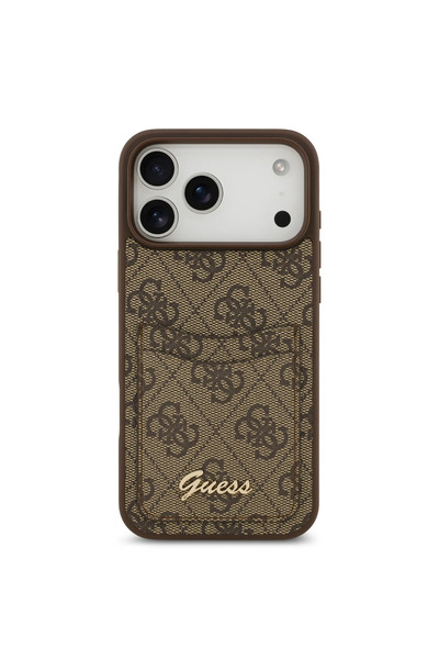 CG Mobile Guess Pu Case With Cardslot & Script Metal Logo For iPhone 17 Pro Max - Brown