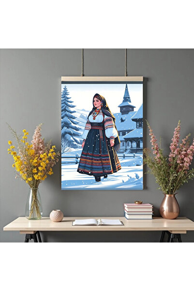 Printees Tablou - Româncă iarna în zăpadă