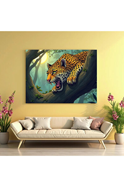 Printees Tablou - Leopard fioros - Ilustrație - Canvas pe șasiu