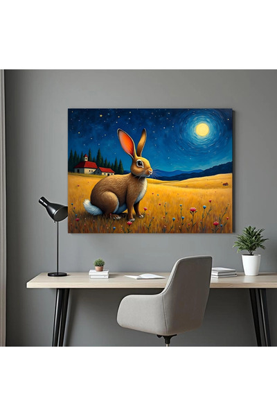 Printees Tablou - Noapte înstelată și iepure - Canvas pe șasiu - 40x30 cm