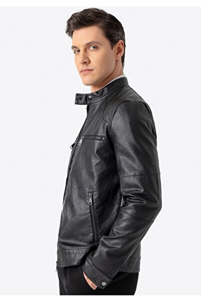 Wittchen Men's -leather jacket with stand-up collar black black -leather