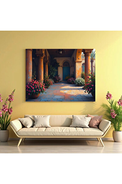 Printees Painting - A Mediterranean Courtyard - Canvas on Frame