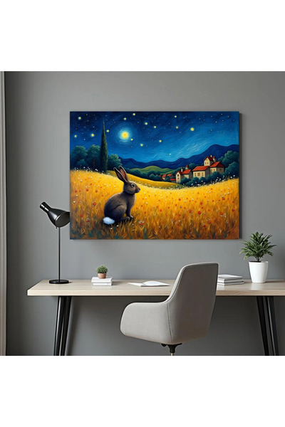 Printees Tablou - Iepure în noapte înstelată - Canvas pe șasiu - 40x30 cm