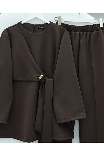 Modamorfo Slit Scuba Suit with Cross-Tied Front - Dark Brown