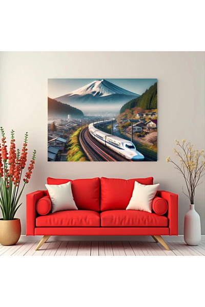Printees Tablou Shikansen și Muntele Fuji - Canvas pe șasiu - 40x30 cm