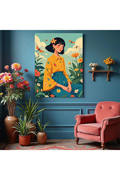 Printees Tablou - Fata cu cămașă galbenă - Canvas pe șasiu - 40x30 cm