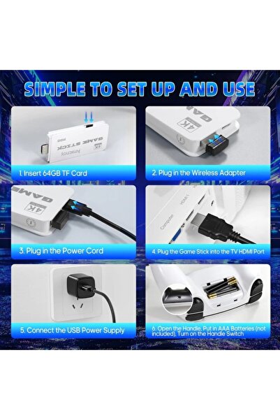 OEM Stick-type Game Console Set - 40,000 Games, 2 Wireless Controllers, 64GB, HDMI, Plug & Play