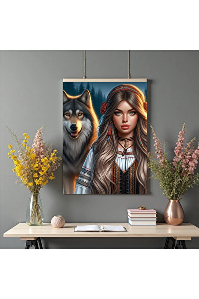 Printees Tablou - Fata cu lup - Canvas pe șasiu