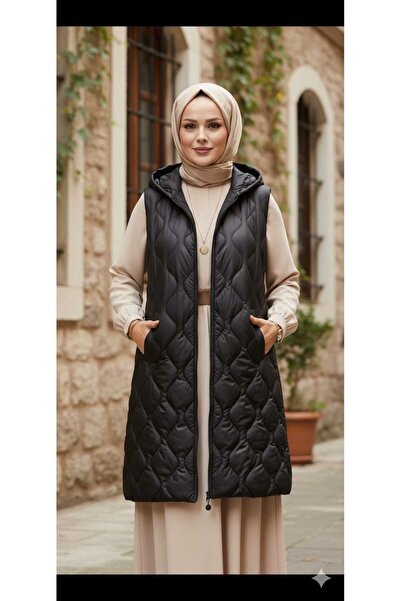 MODA İtalyan premium kalite tesettüre uyumlu siyah şişme yelek