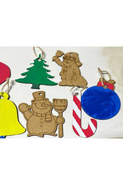 M&T WORKSHOP 9'lu Set Yılbaşı Ağacı Süsleri Ahşap Yeni Yıl Süsleri Boyanabili...