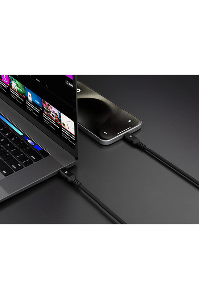 Powerology كابل USB-C إلى USB-C V2.0 بقوة 60 وات، بمقبس ألومنيوم وسلك نايلون مضفر، بطول 1.2 متر - أسود