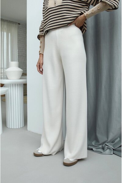 Bengi Clothing Ecru Premium Yarn Knitwear Trousers