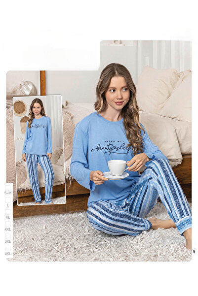 İpek Women's Long Sleeve Crew Neck Cotton Pajama Set