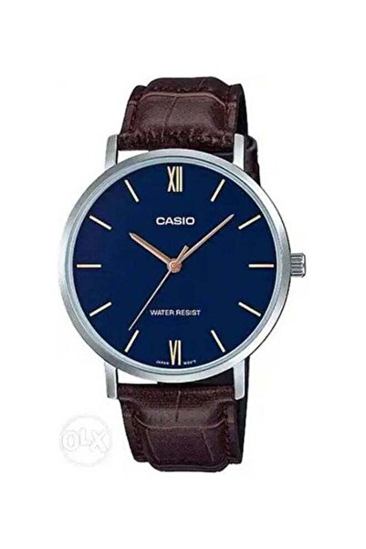 Casio Men's Leather Analog Watch MTP-VT01L-2BUDF