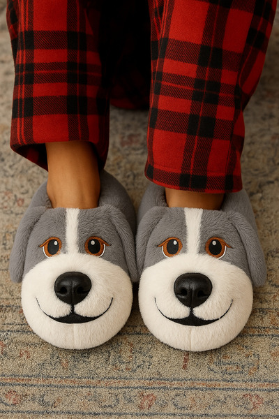 ALB TERLİK AYAKKABI SAN. TİC. LTD. ŞTİ. Плюшеві тапочки у формі собаки - Плюшеві, унісекс тапочки, теплі домашні тапочки, зручні та комфортні тапочки