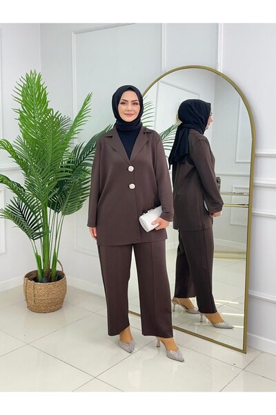Valens Butik Buttoned Jacket and Pants Hijab Two-Piece Set Vildan