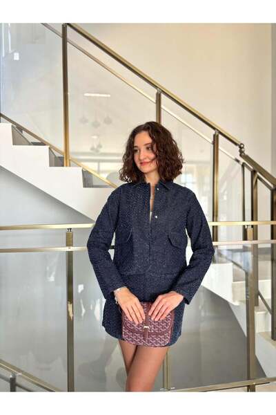 Sude Kızanlıklı Self-Textured Denim Mini Skirt Jacket Set