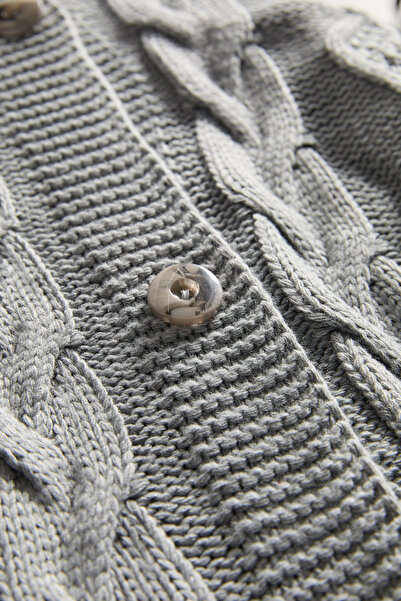 Knitoryx Women's Long Cable Knit Tricot Cardigan - Green / Gray - Ove Oversized Knitted Model