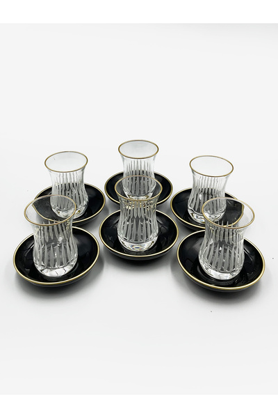 Yaren طقم أكواب شاي تركي فاخر مع صحون - طقم من 6 قطع | صناعة تركية