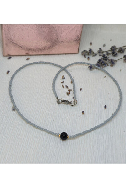 Amma Design Toho Necklace with Black Agate