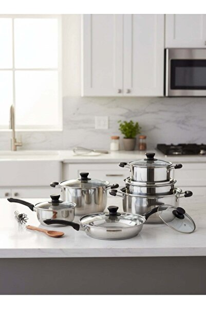 Basrah Stainless Steel 6-Piece Pots and Pans Set with Glass Lids – Durable Rust-Resistant Cookware