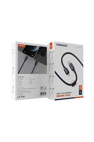 porodo كابل USB-C إلى Lightning مضفر - أسود