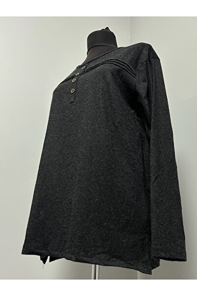 MSA Giyim Women's Cotton Winter Mother's Combed Cotton Striped Button Detailed Blouse Hijab Combed Cotton